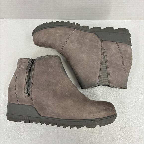 Sorel Joan of Arctic Wedge Boot Size 8.5 Gray Leather Side Zip Waterproof Bootie - Picture 2 of 11